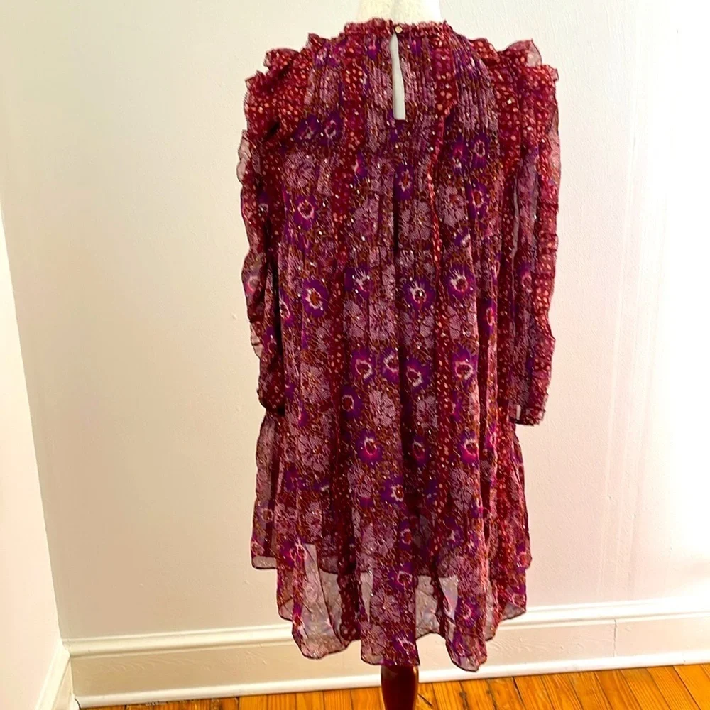 Ulla Johnson Girls Silk Lurex Dress XS - Red Floral Ruffle Boho Fall